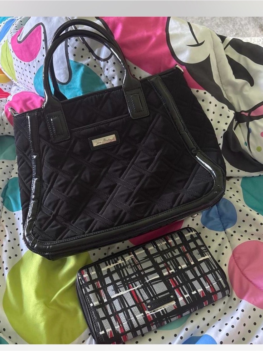 Vera Bradley Black Quilted Tote with Patent Trim
